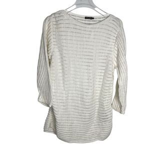 J. McLaughlin white open knit M Medium sweater‎ 100% cotton 3/4 Sleeve crew boat